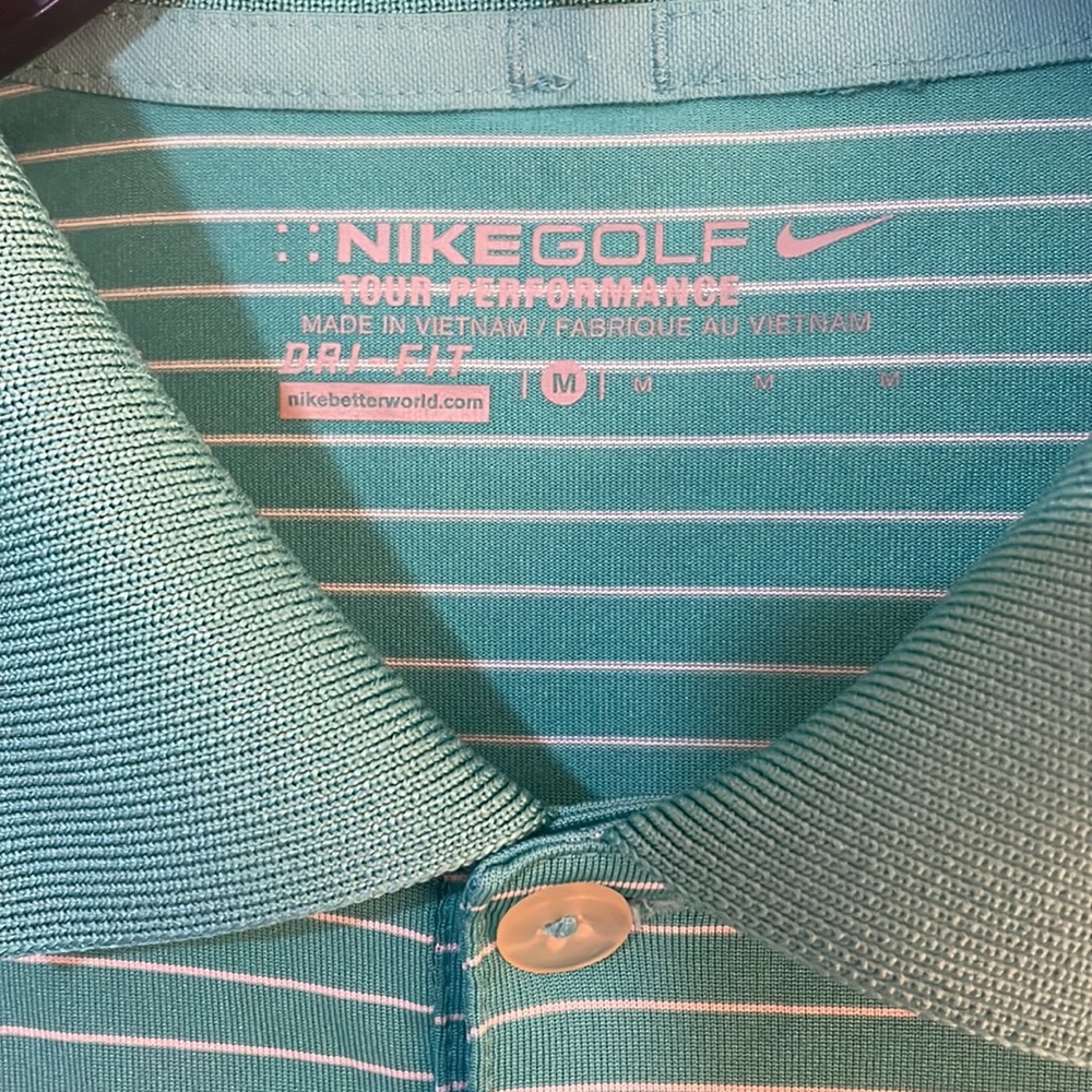 Nike Golf Tour Performance Dri-Fit Men’s SZ M Teal Colored Striped Polo Shirt - Picture 2 of 12